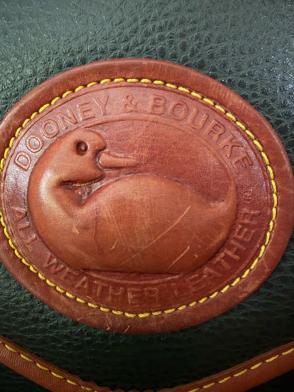 Faux Dooney & Bourke Green Pebbled Leather Bag with Brown Leather Duck Patch